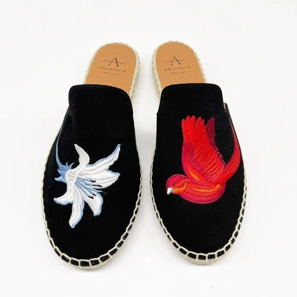 AQUATALIA Blair Espadrille Embroidered Black Flat